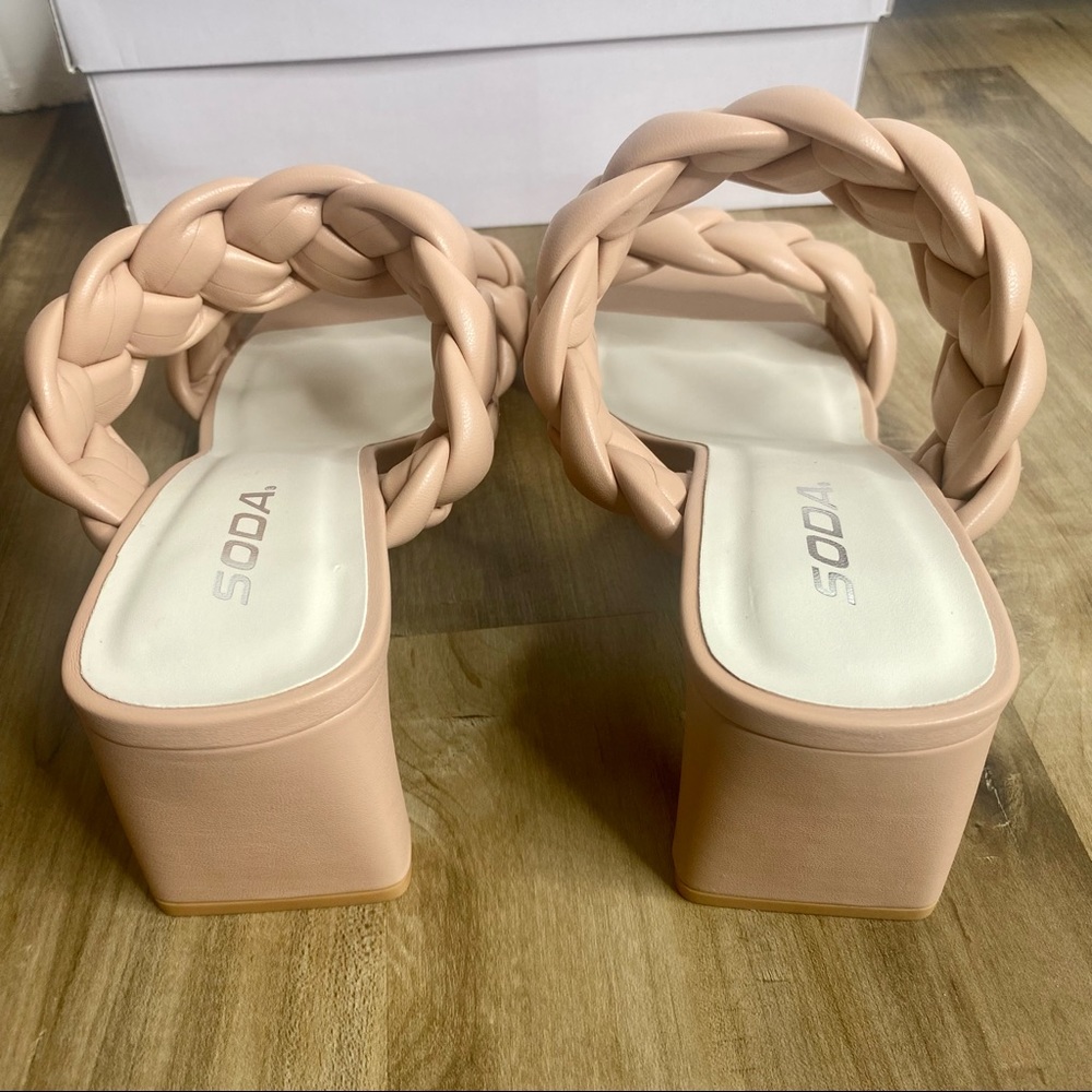 Women's Nude Double Braided Square Toe Mule Low Heel Sandal - Picture 7 of 8